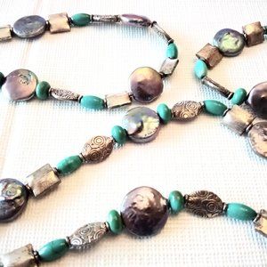 Necklace silver & turquoise 54"